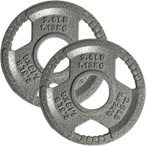 Yes4All Tri-Grip Handles Cast Iron Olympic Weight Plates, 2-Inch Weight Plates for Weight Lifting with Smooth and Durable Finish, Suitable for Strength Training Exercises (Single, Pair and Set)(F. 2.5LB (Pair – Gray))