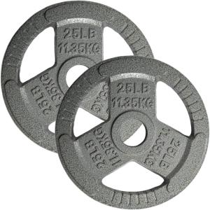 Yes4All Tri-Grip Handles Cast Iron Olympic Weight Plates, 2-Inch Weight Plates for Weight Lifting with Smooth and Durable Finish, Suitable for Strength Training Exercises (Single, Pair and Set)(H. 25LB (Pair – Gray))