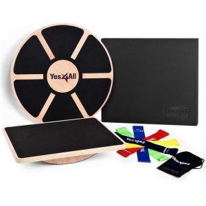 Yes4All Versatile Wooden Wobble Balance Board, Balance Trainer for Mobility Training, Standing Desk, Core Training, Exercise Balance Stability Trainer(K. Combo Takes Challenge)