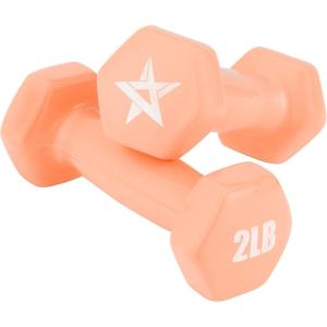 Yes4All Vinyl Hexagon Dumbbell – Dumbbells Set of 2 Hand Weights for Home Gym & Strength Training (2-15 lbs Weight Options)(A. 2 lbs – Peach Puzz – Pair)