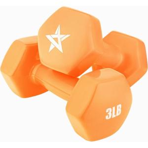Yes4All Vinyl Hexagon Dumbbell – Dumbbells Set of 2 Hand Weights for Home Gym & Strength Training (2-15 lbs Weight Options)(B. 3 lbs – Blazing Orange – Pair)