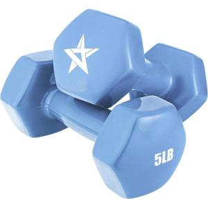 Yes4All Vinyl Hexagon Dumbbell – Dumbbells Set of 2 Hand Weights for Home Gym & Strength Training (2-15 lbs Weight Options)(C. 5 lbs – Little Boy Blue – Pair)