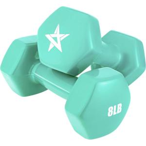 Yes4All Vinyl Hexagon Dumbbell – Dumbbells Set of 2 Hand Weights for Home Gym & Strength Training (2-15 lbs Weight Options)(D. 8 lbs – Bermuda – Pair)