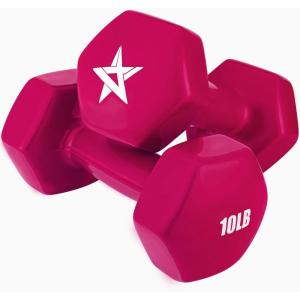Yes4All Vinyl Hexagon Dumbbell – Dumbbells Set of 2 Hand Weights for Home Gym & Strength Training (2-15 lbs Weight Options)(E. 10 lbs – Pink Yarrow – Pair)