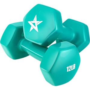 Yes4All Vinyl Hexagon Dumbbell – Dumbbells Set of 2 Hand Weights for Home Gym & Strength Training (2-15 lbs Weight Options)(F. 12 lbs – Baltic – Pair)