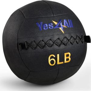 Yes4All Wall Ball, Soft Leather Weighted Iron Sand Ball for Dynamic Multifunctional Exercise, 6 LB – 30 LB(A. Black)