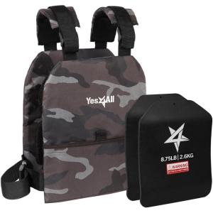 Yes4All Weight Vest Plate 5.75/8.75/14/ 19.75LB Pairs, Weighted plates for vest, Tactical Plate, Weight Plate with Curved Ergonomic Design for Running, Heavy Workout(F. UPGRADED – 20lbs- Vest with Plate – Black Camo)