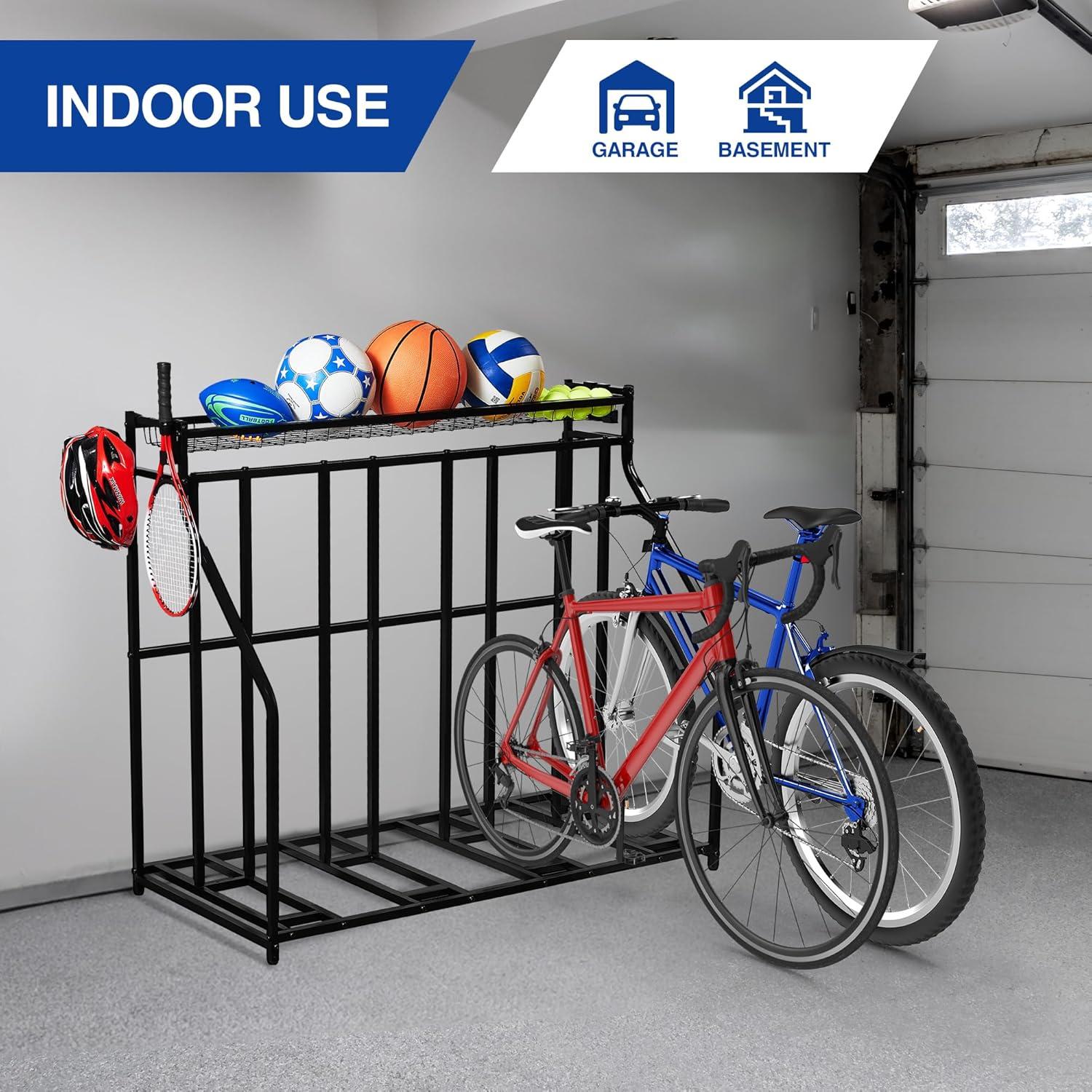 imageYES4ALL 4Bike Stand Bike Storage Rack Bicycle Floor Rack for Garage Organizer Indoor Sporting Gear Storage StationA Black