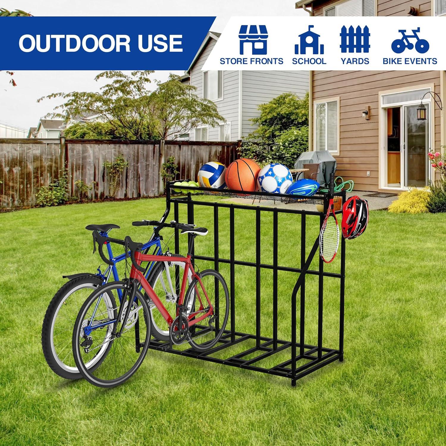 imageYES4ALL 4Bike Stand Bike Storage Rack Bicycle Floor Rack for Garage Organizer Indoor Sporting Gear Storage StationA Black