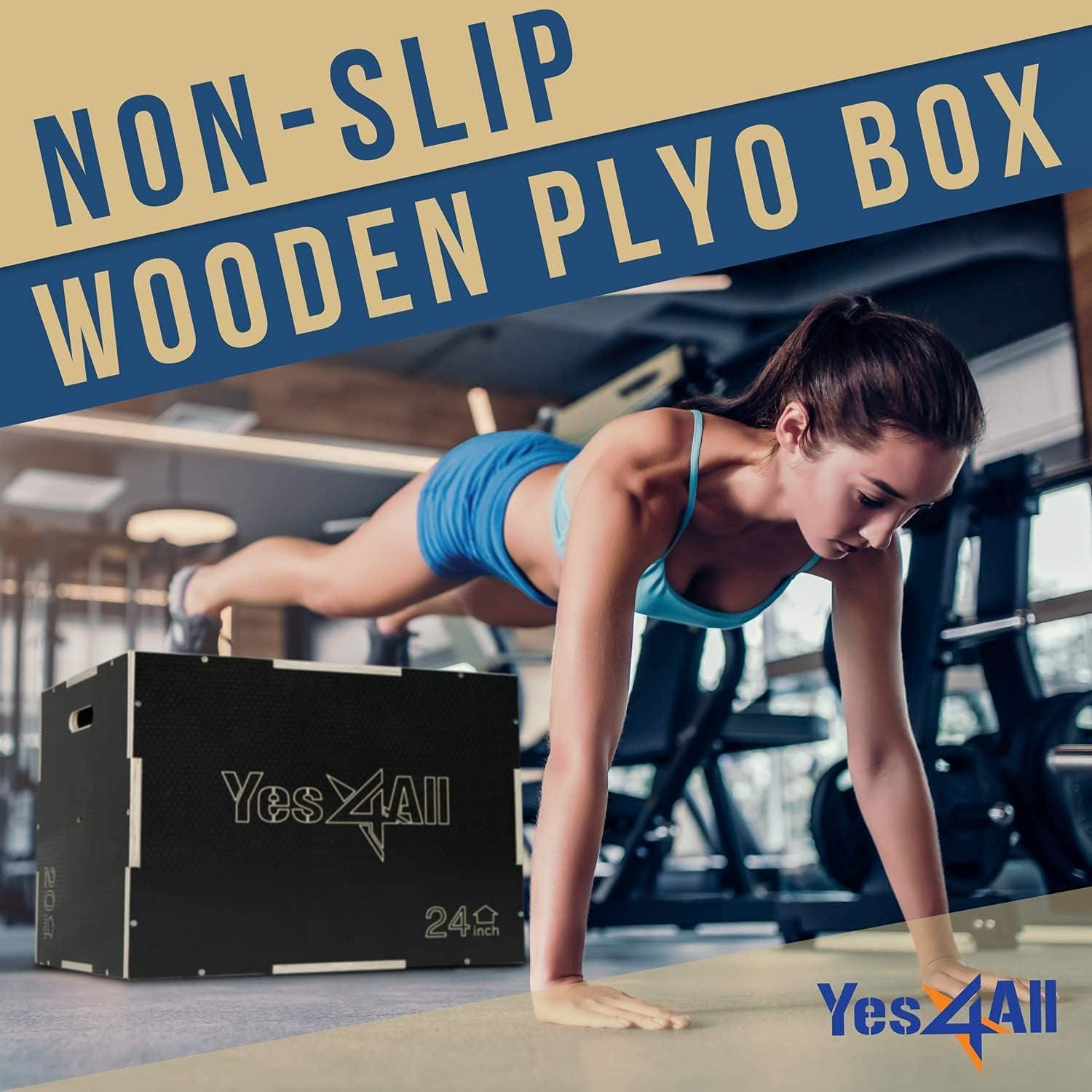 imageYes4All 3 in 1 NonSlip Wooden Plyo Box Plyometric Box for Home Gym and Outdoor Workout 24quot 20quot 16quot Green