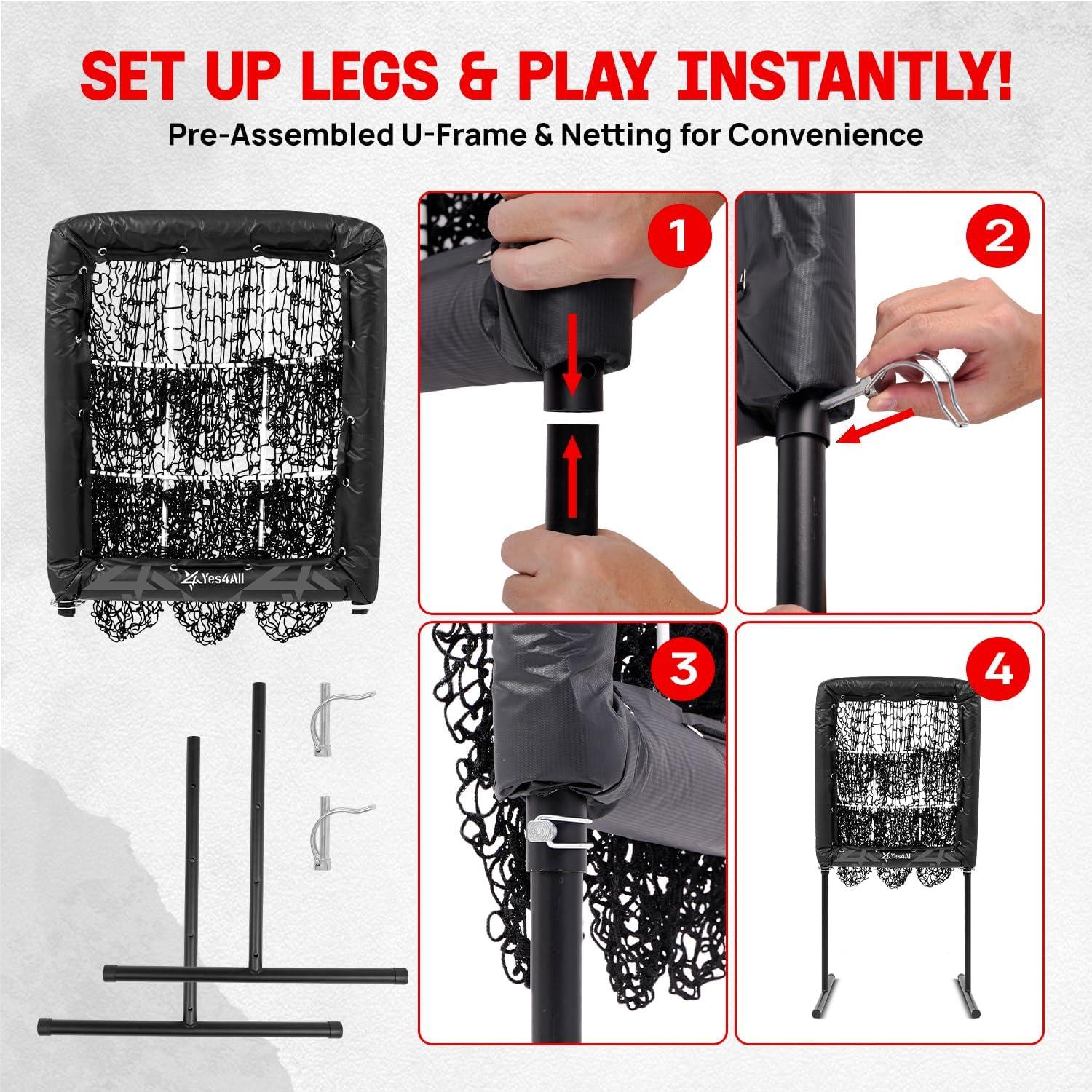 imageYes4All 9 Hole Pitching Net PreInstalled Pitching Target ampamp U Frame FoamPadded 4Height Adjustable Pitching Net with Strike Zone Upgraded Bungee Cord 2 Sandbags ampamp 4 Ground Stakes Included