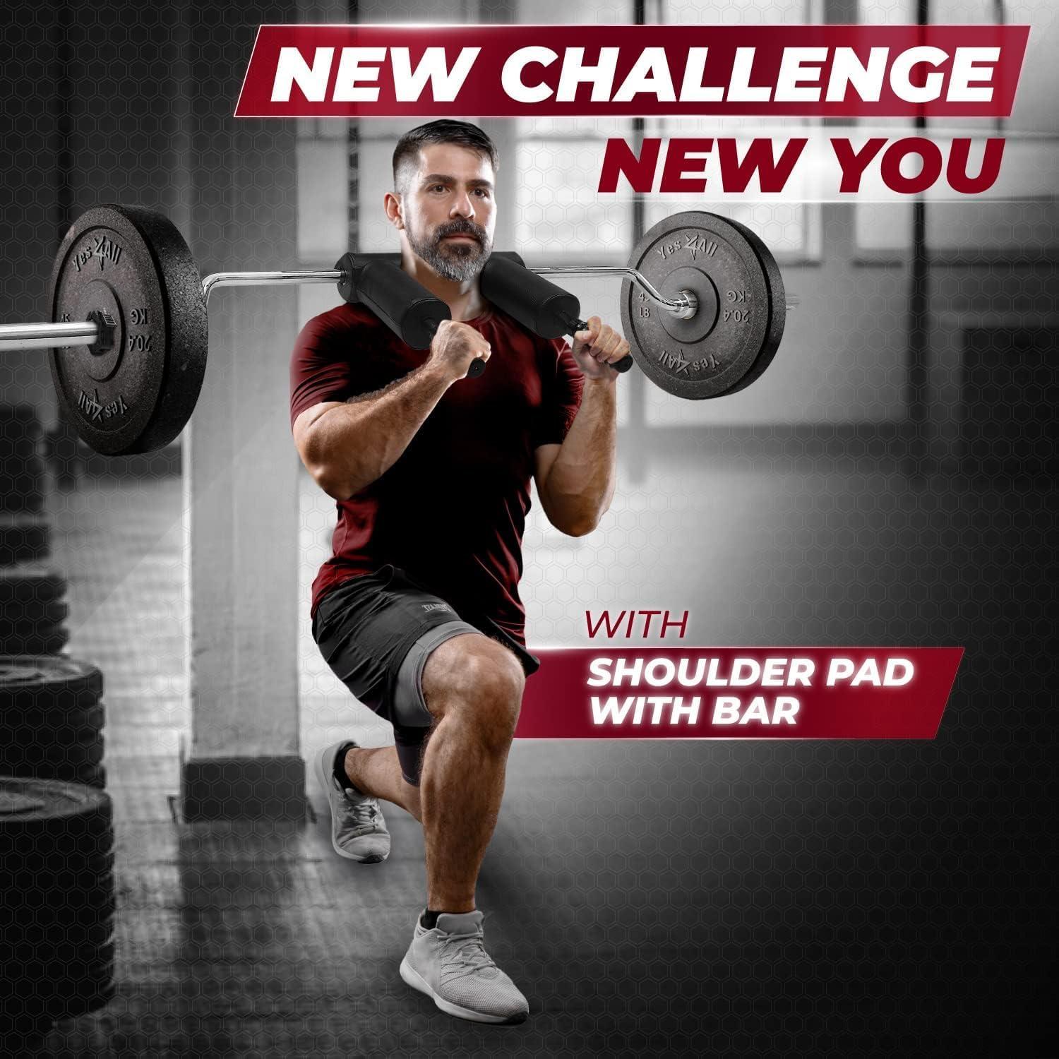 imageYes4All AntiSlip Squat Bar Attachment 1000LB Squat Olympic Bar ampamp Bar Pad with Comfortable Neck and Shoulder Pads Extra Handle for Free Weights Strength Training and Body BuildingC Shouder Pad With Bar