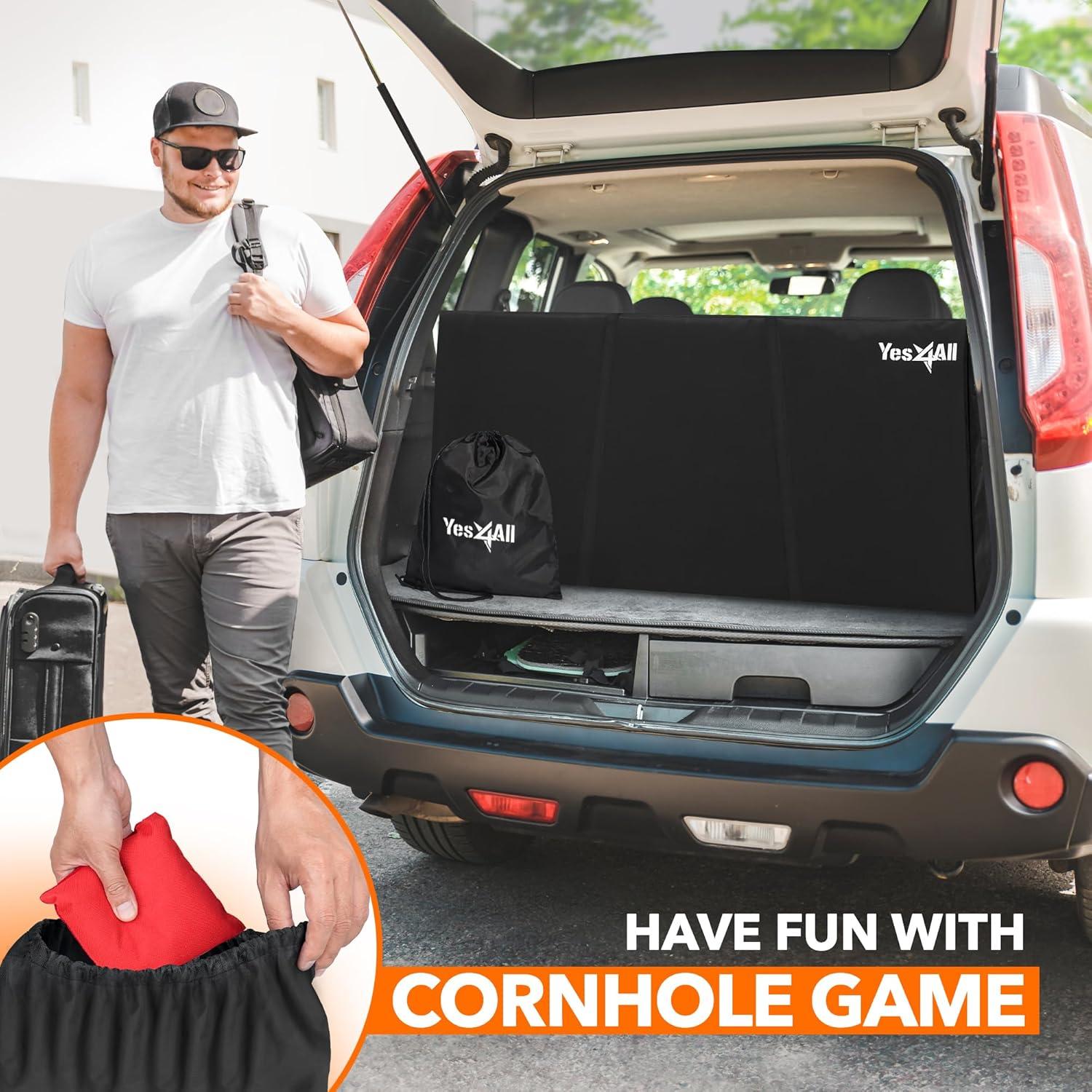 imageYes4All Cornhole Board Set 529 lb TournamentGrade ImpactResistant Plywood Surface Cornhole Boards Includes 1 Carry Bag 1 Tote Bag and 8 DoubleSided Bean Bags