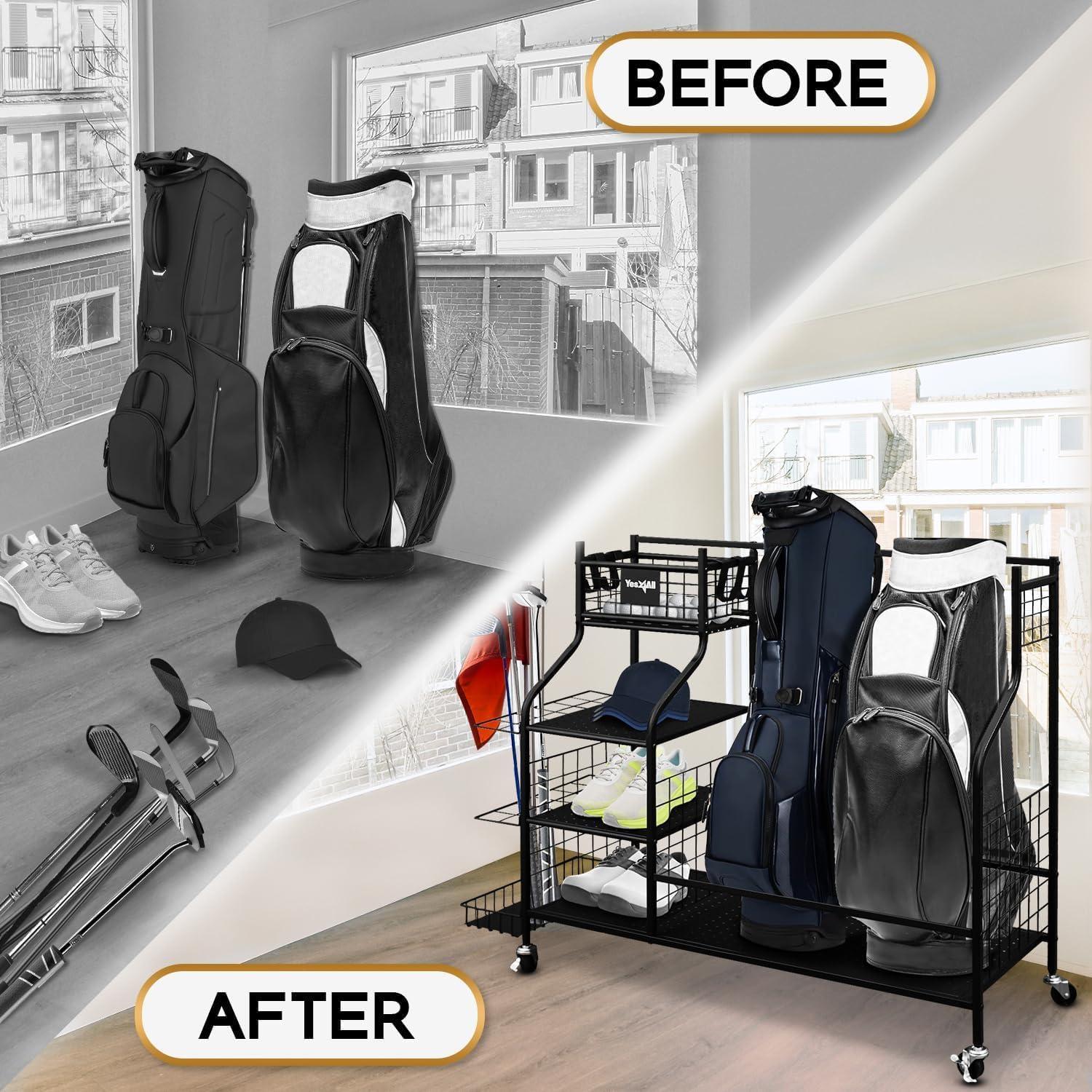 imageYes4All Golf Storage Garage Organizer Golf Bag Storage Stand and Other Golfing Equipment Rack Extra Storage Rack for Golf ClubsBlackA Golf Storage