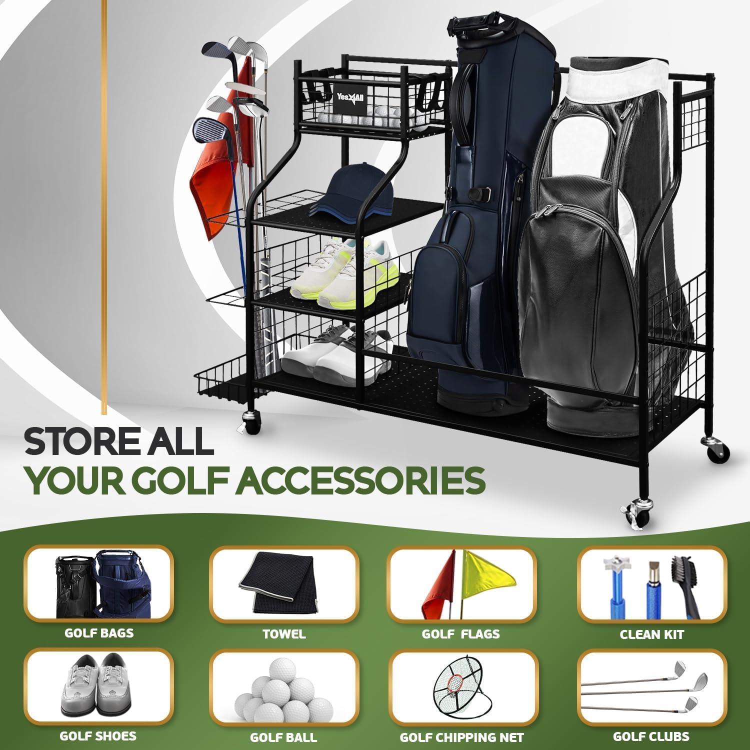 imageYes4All Golf Storage Garage Organizer Golf Bag Storage Stand and Other Golfing Equipment Rack Extra Storage Rack for Golf ClubsBlackA Golf Storage