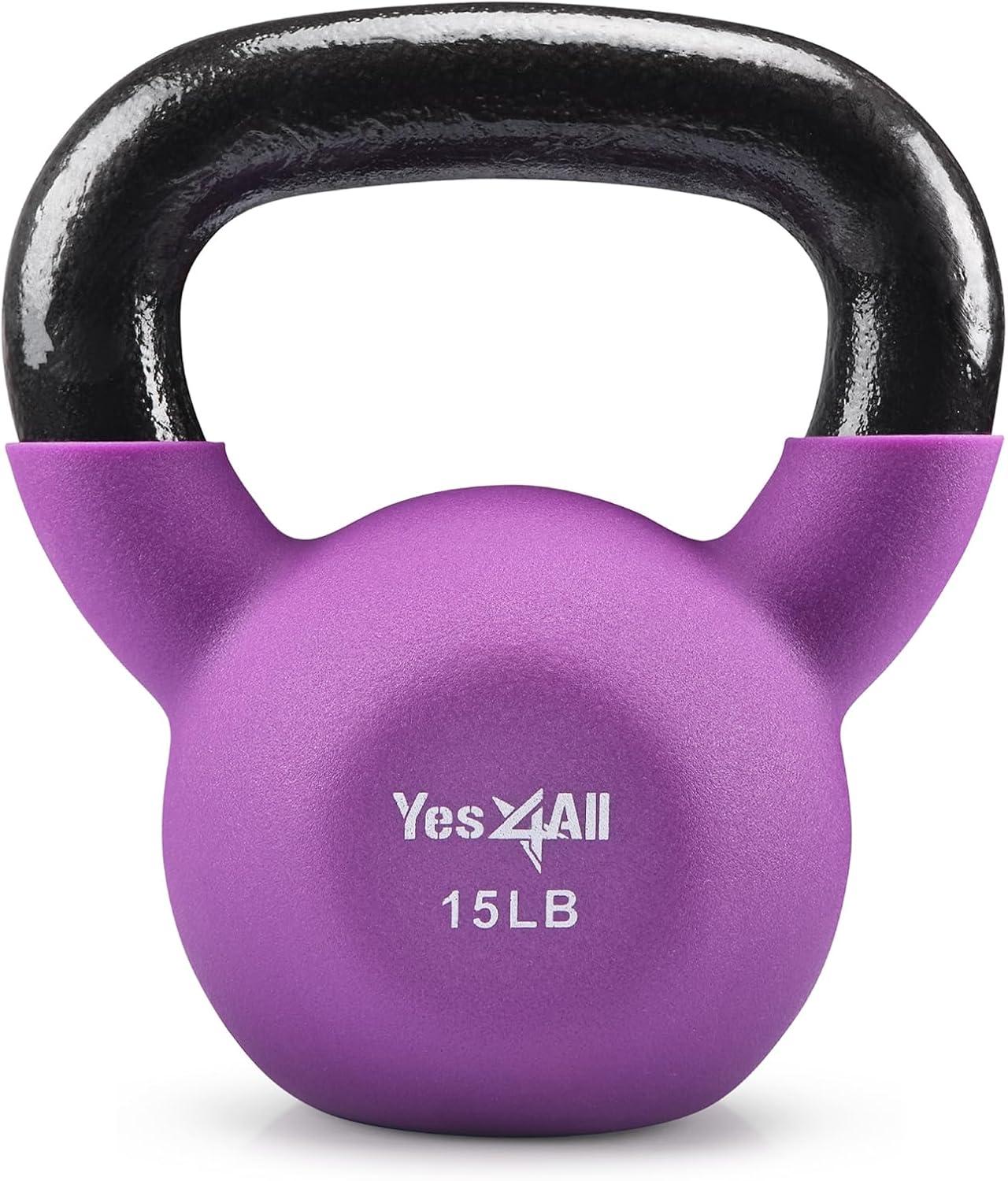imageYes4All Kettlebell 5 10 ampamp 15 LB Neoprene Coated Cast Iron Kettlebells Wide Grip Handle ampamp Flat Bottom for Swings Squats Deadlifts Push Ups ampamp Full Body Training at Home Gym