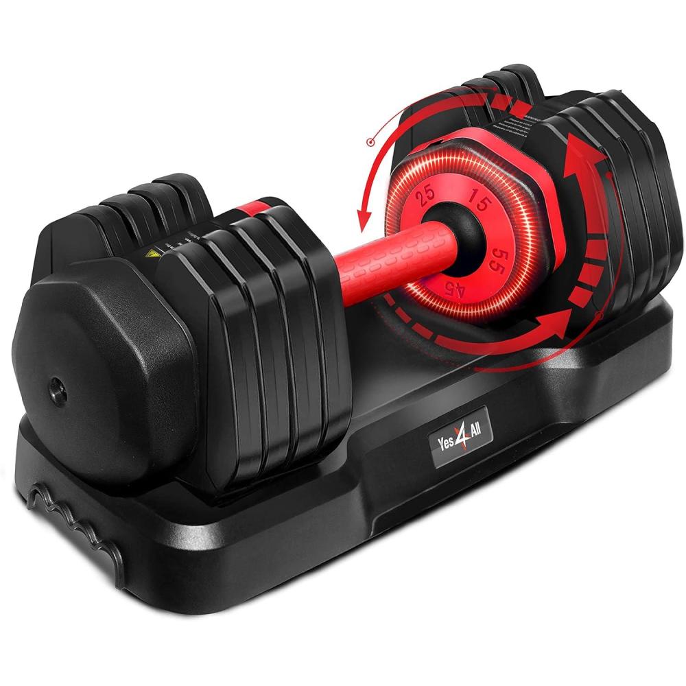 imageYes4All 2555LB Adjustable Dumbbells PairSingle 5in1 Dumbbells Adjustable Weights with AntiSlip Handle ampamp Sturdy Prolocks55LBS Single Red Grip