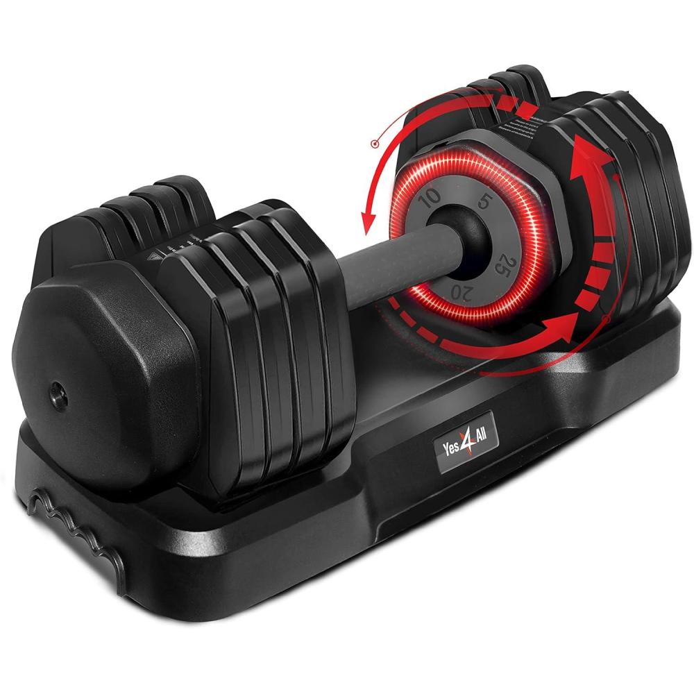 imageYes4All 2555LB SinglePair Adjustable Dumbbells Weights 5 in 1 Free Weights Dumbbell with One Second Dial Handle for Different Workout LevelsGrey Grip