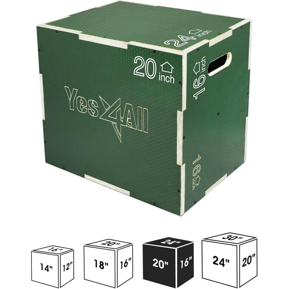 imageYes4All 3 in 1 NonSlip Wooden Plyo Box Plyometric Box for Home Gym and Outdoor Workout 24quot 20quot 16quot Green