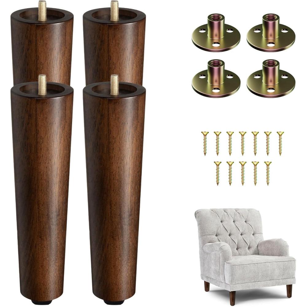 imageYes4All 45 Inches Square Wood Furniture Legs Set of 4  Wooden Replacement Feet for Couch Bed Bench  Adjustable Sofa Ottomans Tapered Leg with Leveler  Nature Rubber Wood Parts for Table ChairRound Brown
