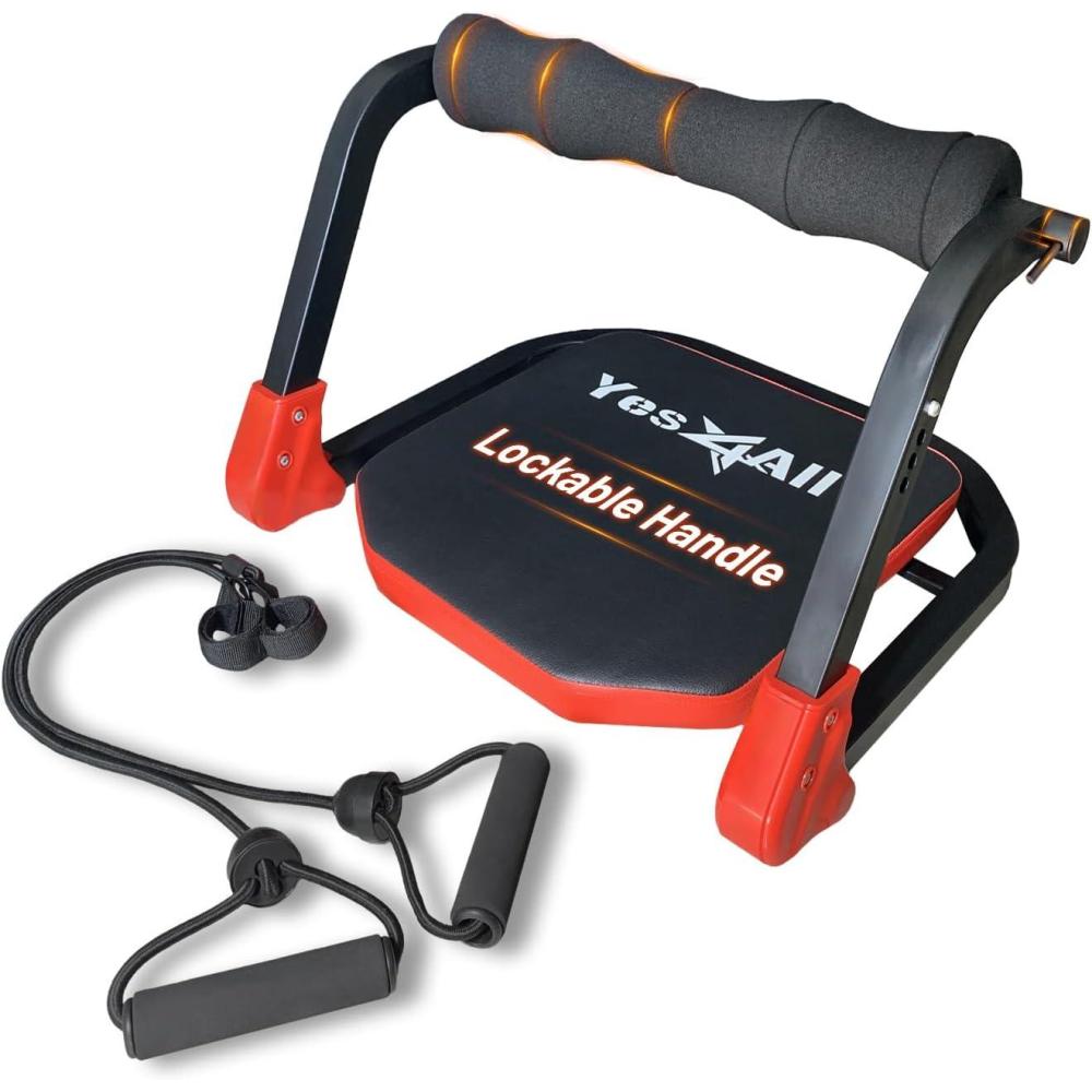 imageYes4All Ab Crunch Machine  Lockable Ergonomic Foam Handle With Resistance Bands Maximum Capacity 330 Lbs Sit Up Exercise Equipment Total Body Workout Machine Red Black