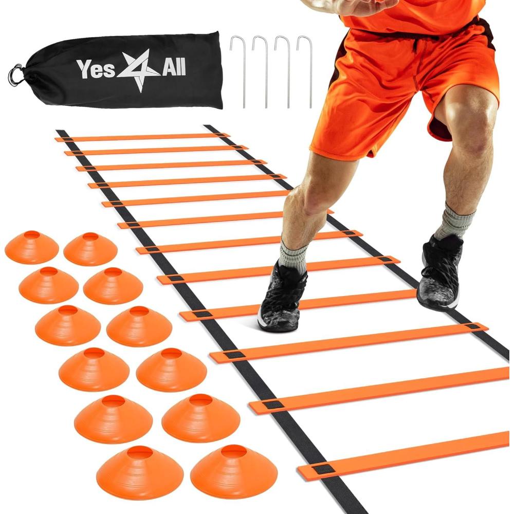 imageYes4All Agility Ladder  Adjustable Speed ampamp Agility Training Equipment for All Ages  Durable Portable Multiple Combo Sets AvailableC Combo Orange