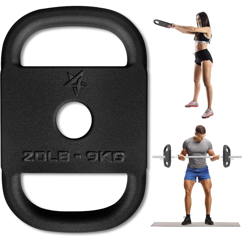 imageYes4All Cast Iron Rucking Weight with 2quot Center Hole Training Weight Plate with Upgraded Rounded Handle for Weighted Walking Lifting Rucking ampamp Tactical Strength Training US Patented DesignA 20LB