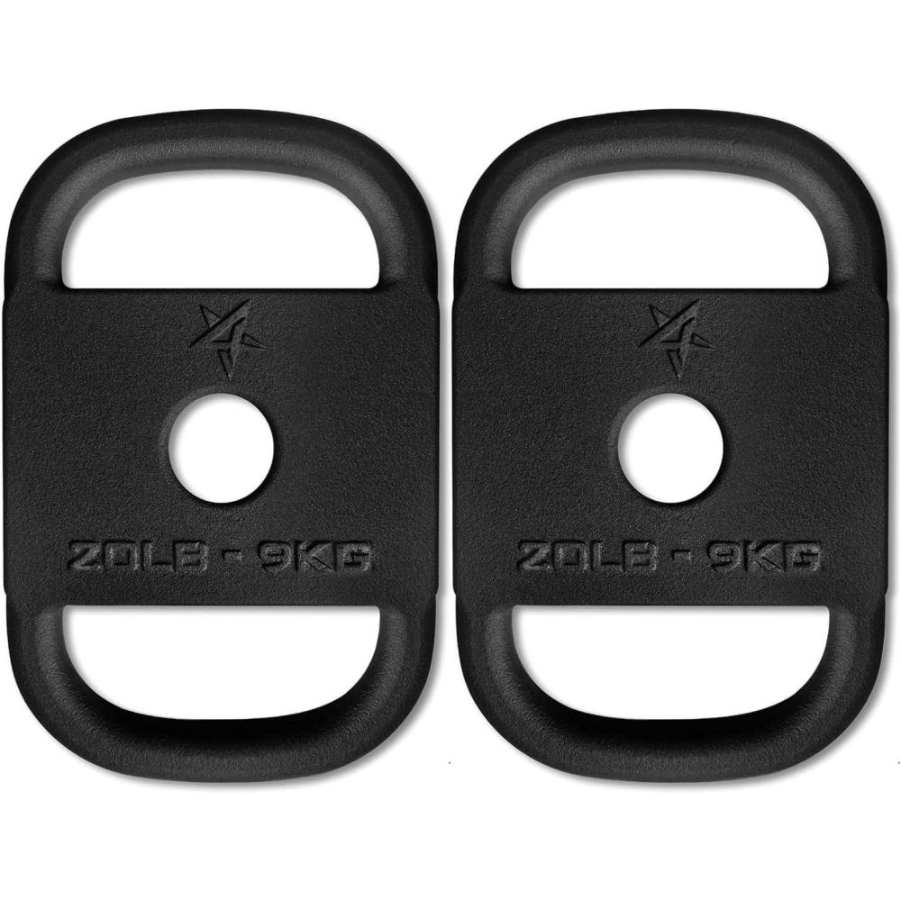 imageYes4All Cast Iron Rucking Weight with 2quot Center Hole Training Weight Plate with Upgraded Rounded Handle for Weighted Walking Lifting Rucking ampamp Tactical Strength Training  US Patented DesignB 2x20LB Set of 2