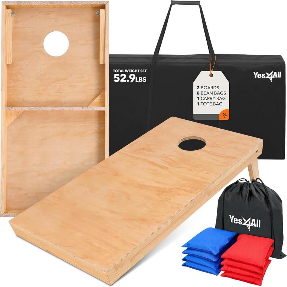 imageYes4All Cornhole Board Set 529 lb TournamentGrade ImpactResistant Plywood Surface Cornhole Boards Includes 1 Carry Bag 1 Tote Bag and 8 DoubleSided Bean Bags
