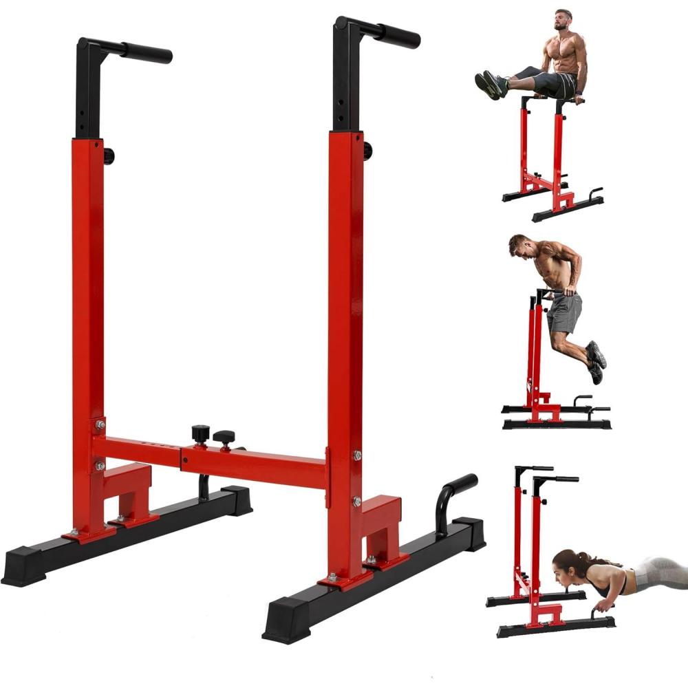 imageYes4All Dip Stand 500 LBS Capacity 80 Levels Adjustable Dip Bars Dip Station Machine for Home GymRed  Black