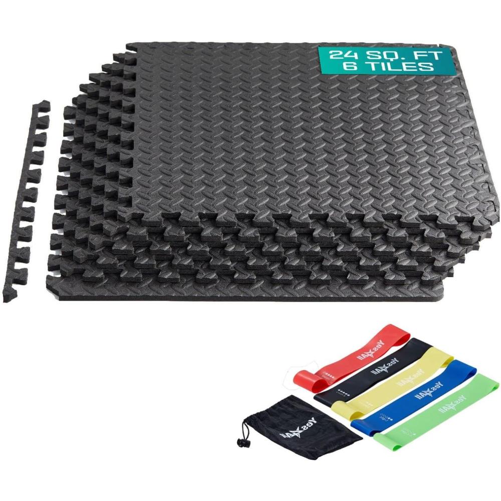 imageYes4All Heavy Duty 100 High Density Rubber Floor Tiles Interlocking MatBlack