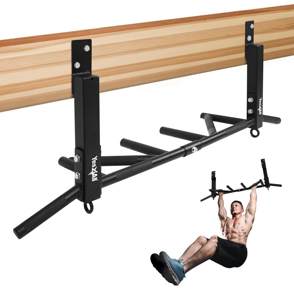 imageYes4All Heavy Duty Wall Mounted Pull Up Bar  MultiGrip Pull Ups  Pull Up Bar Ceiling Mount  Joist Mount for Home GymF Joist Mounted