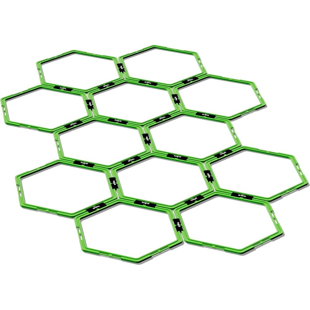 imageYes4All Hex Agility RingsSpeed Rings with Carrying Bag Hexagon Rings Agility Hurdles for Agility Footwork TrainingD Neon Green 12 Rings