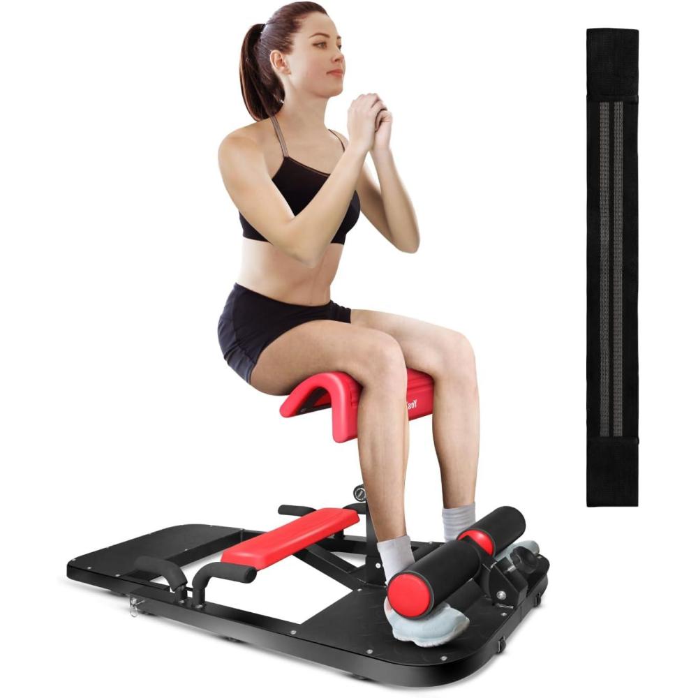 imageYes4All Hip Thrust Machine Including Resistance Bands Glute Machine Sissy Squat Machine Hip Thrust Bench for Glute TrainingRed