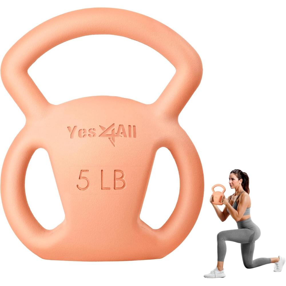 imageYes4All Kettlebell Strength Training Kettlebells for Women Wide Multigrip Textured Handle for Home Gym Exercises ampamp Full Body Workout Single 525 lb ampamp Set of 1015 lbA 5LB  Peach Fuzz