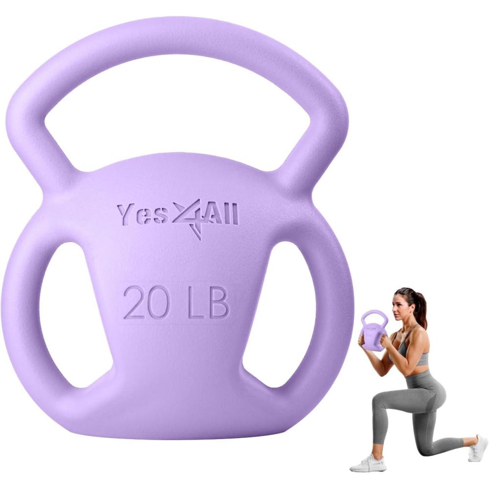 imageYes4All Kettlebell Strength Training Kettlebells for Women Wide Multigrip Textured Handle for Home Gym Exercises ampamp Full Body Workout Single 525 lb ampamp Set of 1015 lbD 20LB  Purple