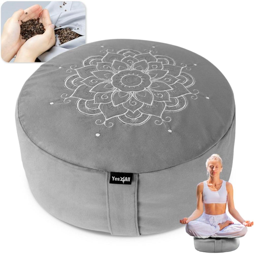 imageYes4All Meditation Cushion Floor Pillow Foam Zafu Buckwheat Mandala Pattern Yoga Meditation Bolster Pillows Floor CushionsC Ash Gray