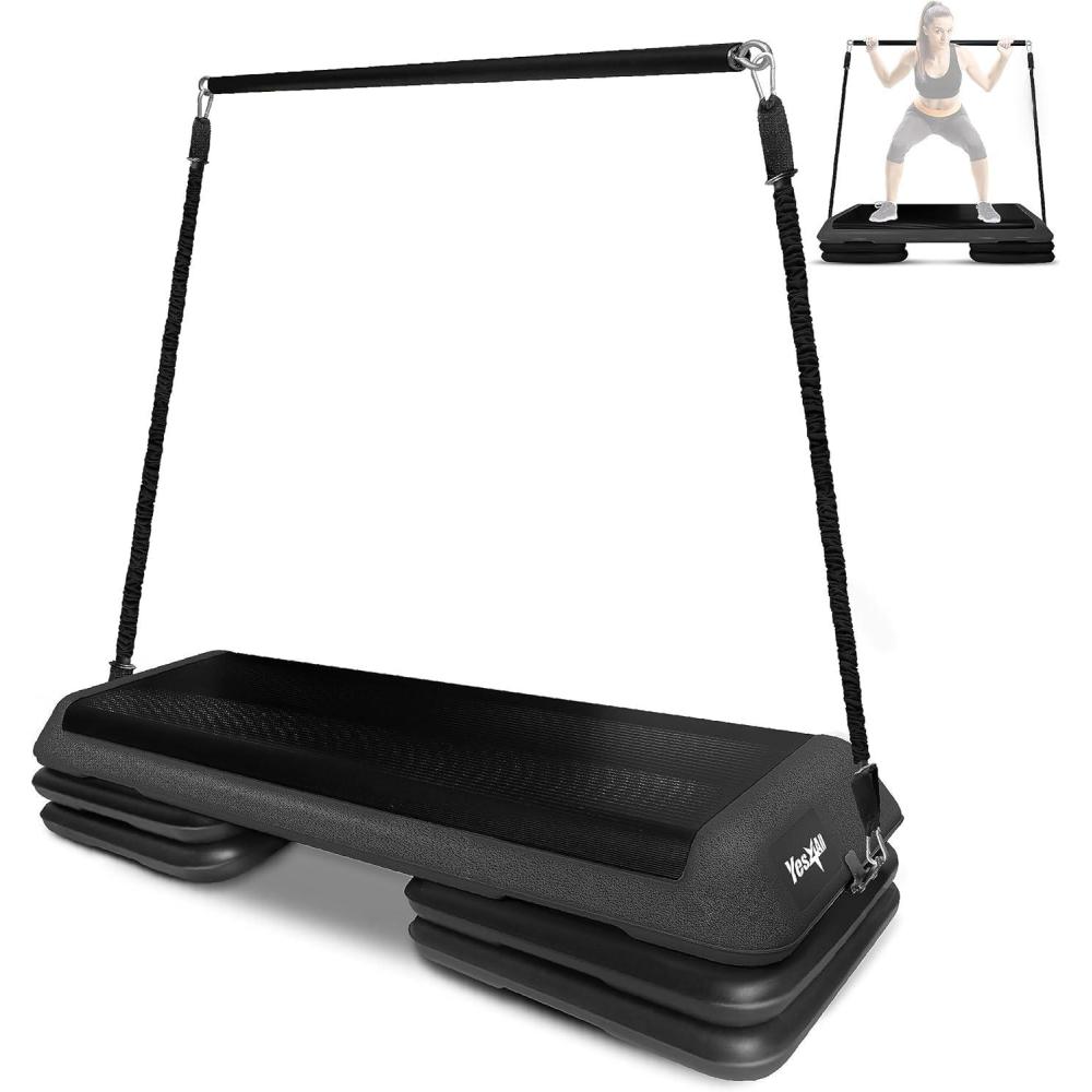 imageYes4All MultiFunctional Aerobic Step Platform AdapterVersatile Stepper Platform With Pilate Bar And Resistance BandPro Black