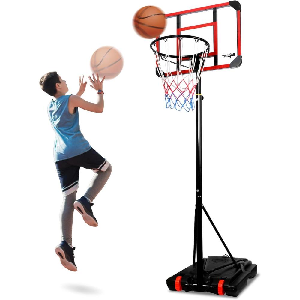 imageYes4All Portable Basketball Hoop 587ft Adjustable Height Portable Basketball Goal for Indoor Outdoor Pool with PC Backboard and Stable Base