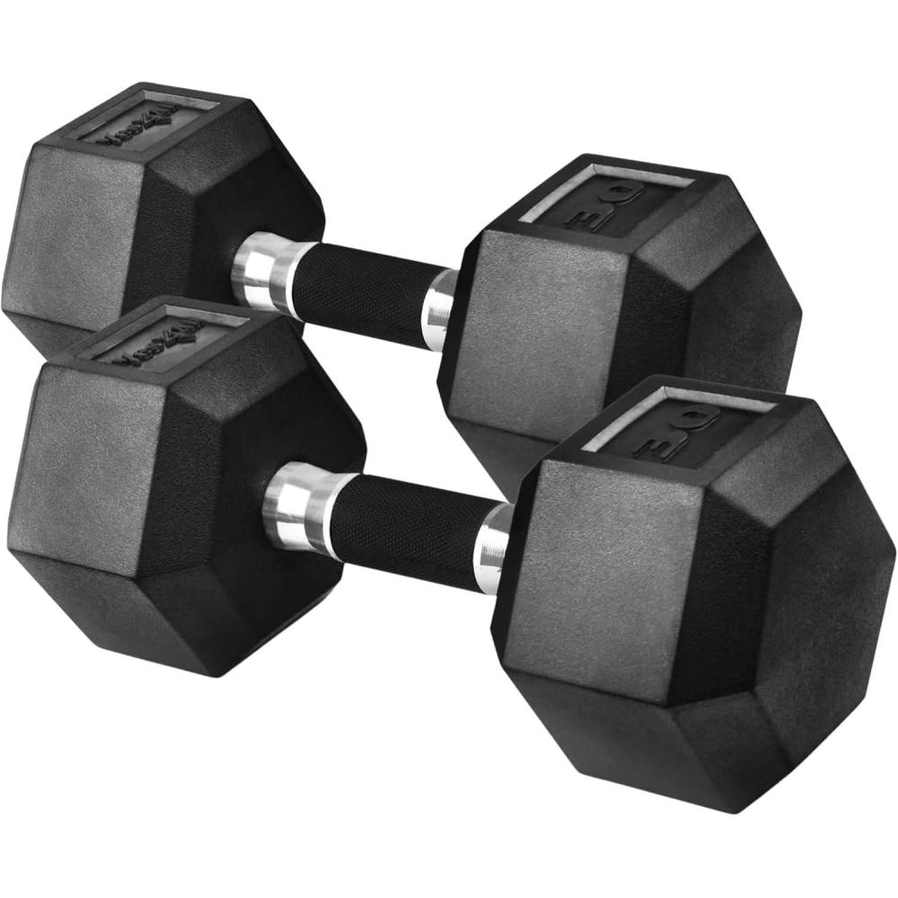 imageYes4All Rubber Grip Encased Hex Dumbbells Hand Weights With AntiSlip 550 LBS PairSet30 Pounds Pair Black