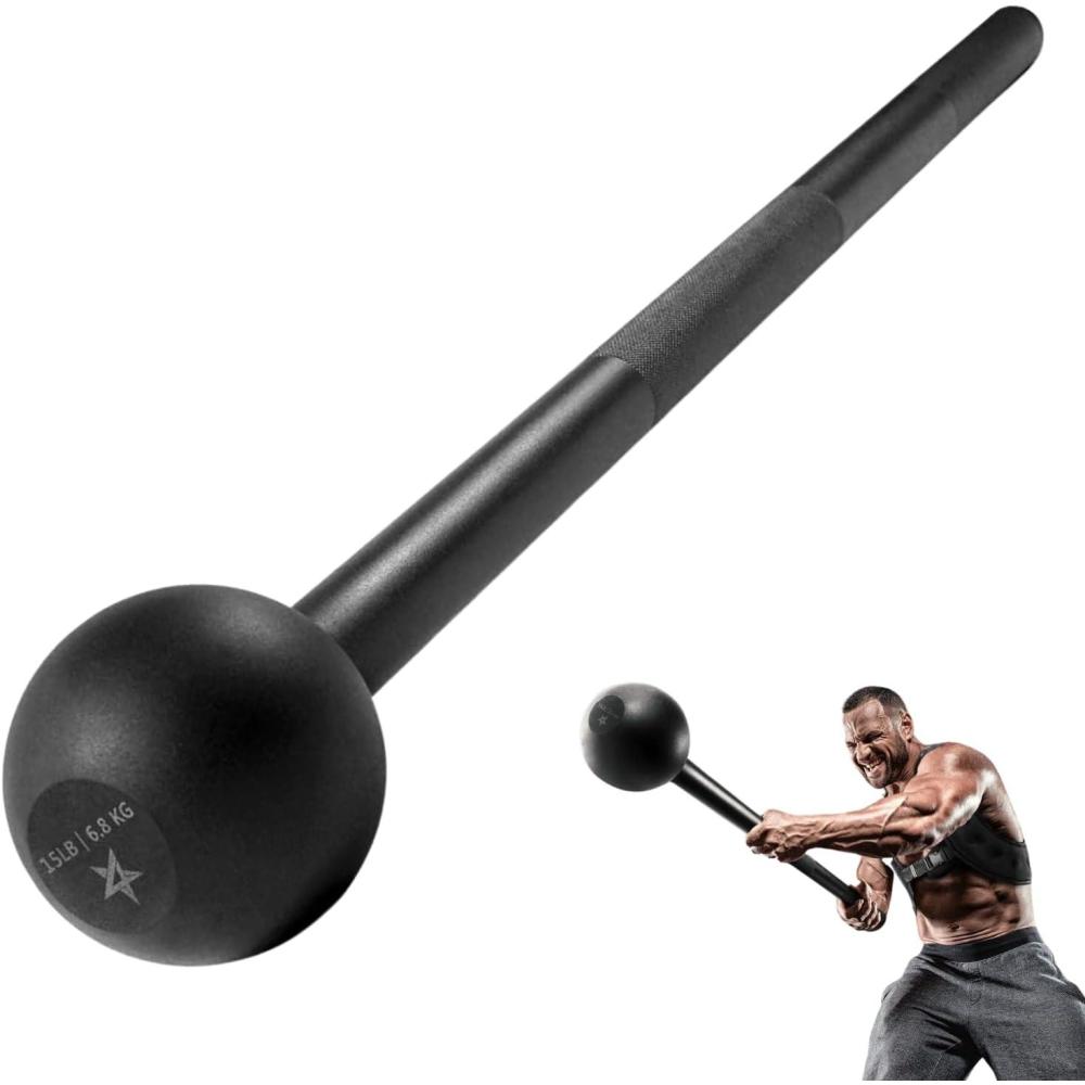 imageYes4All Steel Mace Bell for Strength Training Support Full Body Muscles Shoulder Grips ampamp Forearms Workouts Stretching 5 7 10 15 20 25 30 LB For Woman ampamp ManD Black 15lbs