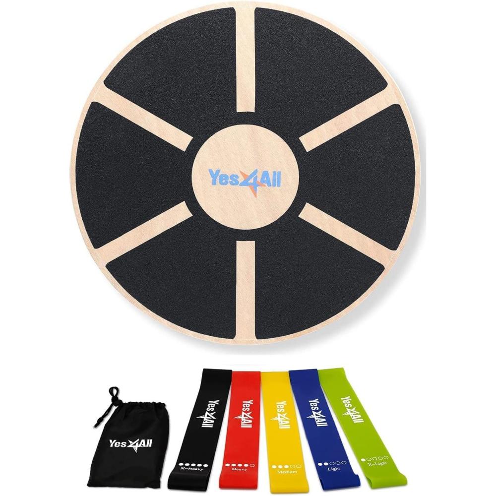 imageYes4All Versatile Wooden Wobble Balance Trainer Board with 360 Degree RotationJ Combo Wooden Balance Board  Resistance Bands