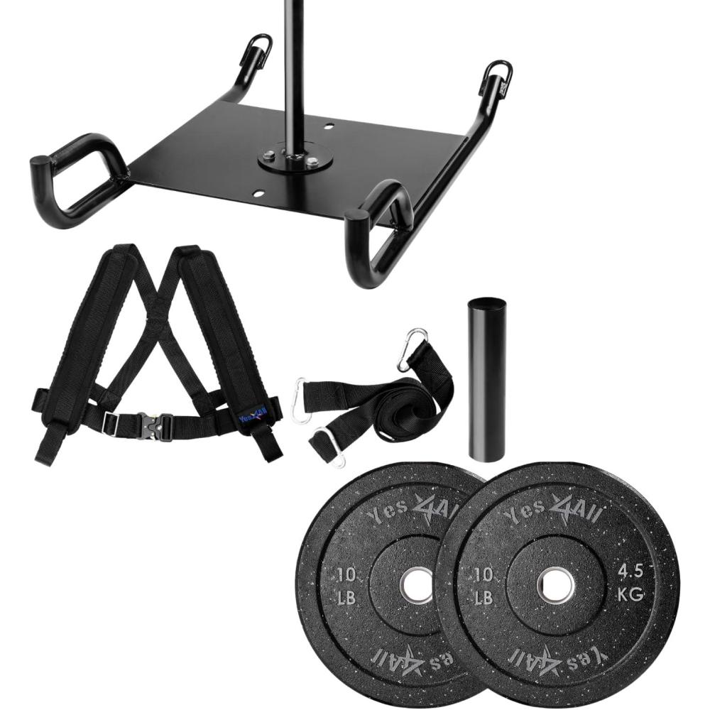 imageYes4All Weighted Training Pull Sled with Vest Steel Buckle Fit for 12 Inch Plates Sled Workout Equipment Sport Power Sled for Athletic Exercise and Speed ImprovementB Combo Pull Sled  Bumper Weight Plate 10lbs Pairs