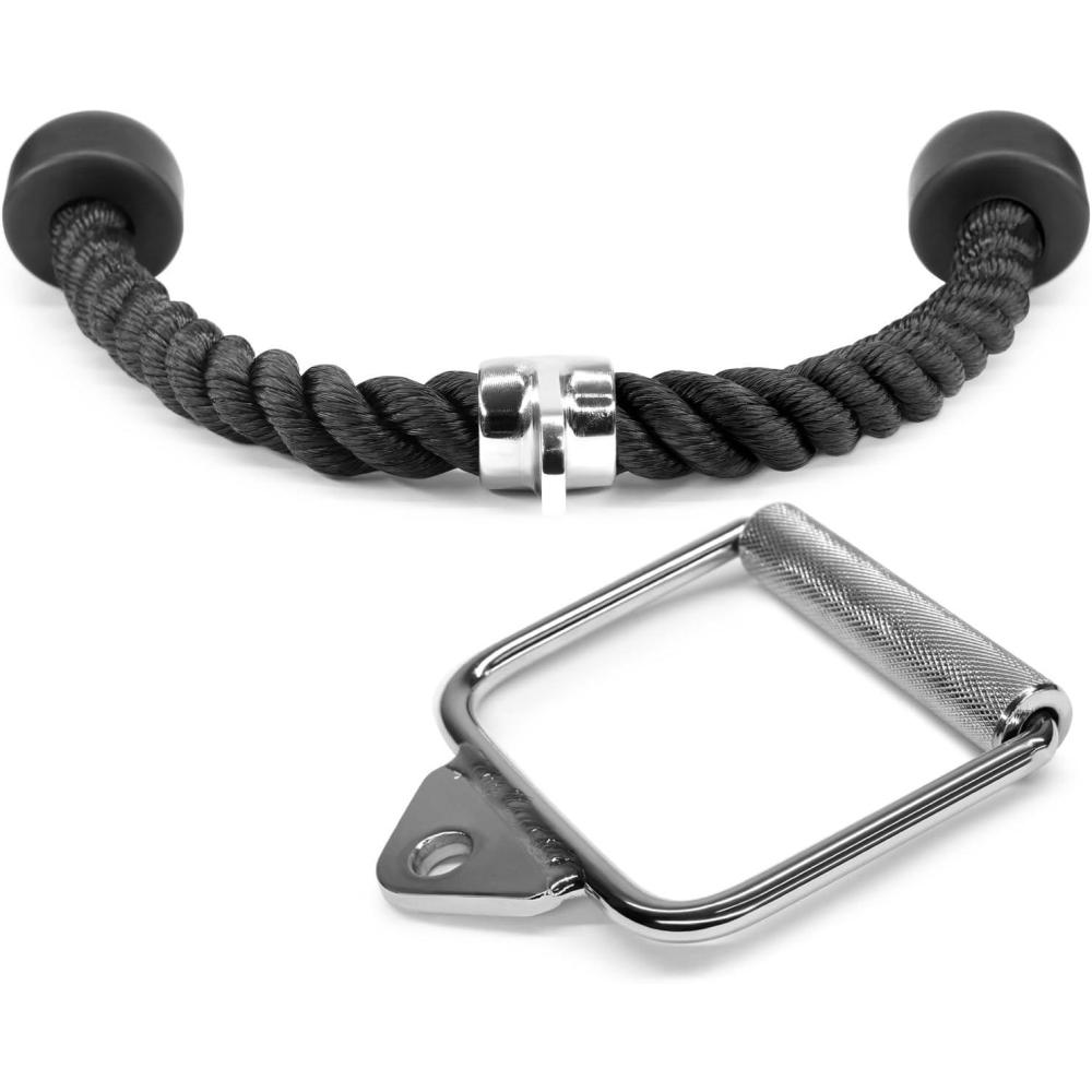 imageYes4All Wide Grip Curl LAT Pull Down Bar Attachments Rubber HandgripsCurl BarPress Down for Cable Pulley System MachineE Tricep Rope  Single D Handle