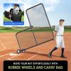 Anova L Screen Baseball Net for Batting and Pitching with 2 Basic Baseballs and Carry Bag Included, Baseball & Softball Screen, 7x7ft with Wheels Pitching Net, Black