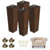 Yes4All 6 Inches Square Wood Furniture Legs Set of 4 – Wooden Replacement Feet for Couch, Bed, Bench – Adjustable Sofa, Ottomans Tapered Leg with Leveler – Brown Rubber Wood Parts for Table, Chair(Square Brown)
