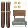 Yes4All 6 Inches Square Wood Furniture Legs Set of 4 – Wooden Replacement Feet for Couch, Bed, Bench – Adjustable Sofa, Ottomans Tapered Leg with Leveler – Brown Rubber Wood Parts for Table, Chair(Round Brown)