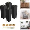Yes4All 6 Inches Square Wood Furniture Legs Set of 4 – Wooden Replacement Feet for Couch, Bed, Bench – Adjustable Sofa, Ottomans Tapered Leg with Leveler – Brown Rubber Wood Parts for Table, Chair(Square Black)