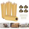 Yes4All 6 Inches Square Wood Furniture Legs Set of 4 – Wooden Replacement Feet for Couch, Bed, Bench – Adjustable Sofa, Ottomans Tapered Leg with Leveler – Brown Rubber Wood Parts for Table, Chair(Round Natural)