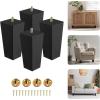 Yes4All 6 Inches Square Wood Furniture Legs Set of 4 – Wooden Replacement Feet for Couch, Bed, Bench – Adjustable Sofa, Ottomans Tapered Leg with Leveler – Brown Rubber Wood Parts for Table, Chair(Square Black)